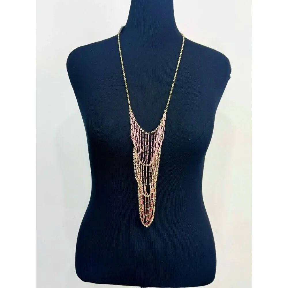 The Limited Pink Ombre Gold Tone Statement Bib Necklace NEW